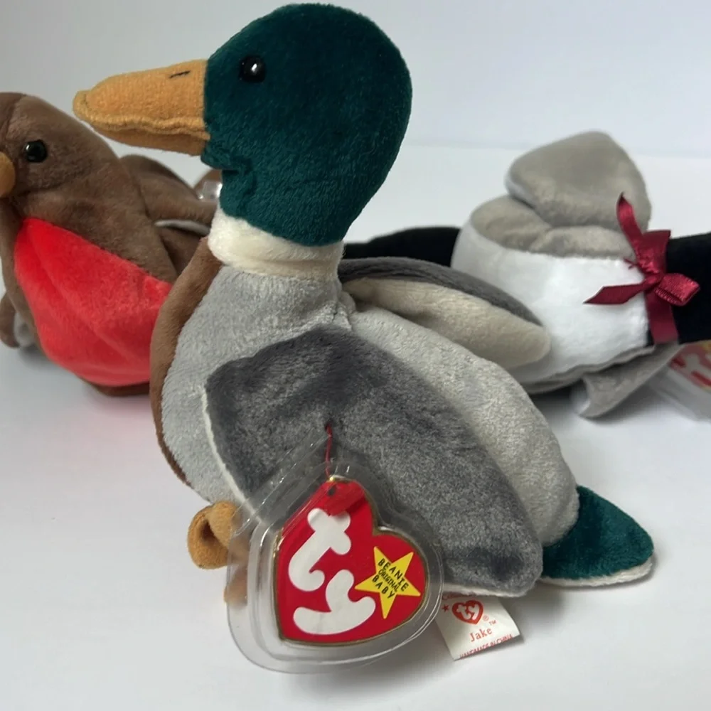Retired Vtg 90s Ty Beanie Baby Lot (3) Jake, Loosy, Early Nursey Mallard 1997 💙